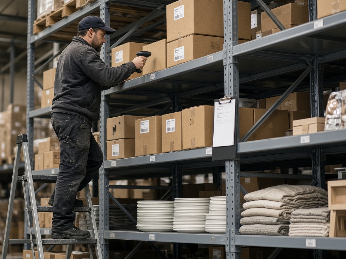 Recuento de inventario en pasillo