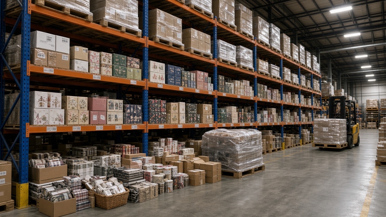 Estantería ocupada con mercancía de catálogo